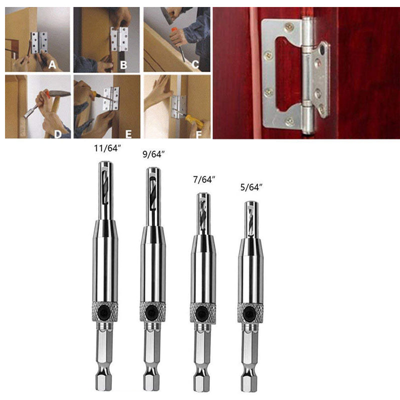 4PCS Self-Centering Drill Bits Hex Shank Hinge Hole Screw Guide