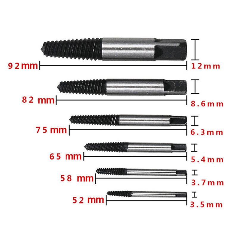 6PCS Damaged Screw Bolt Extractor Easy Out Broken Screw Remover Kit