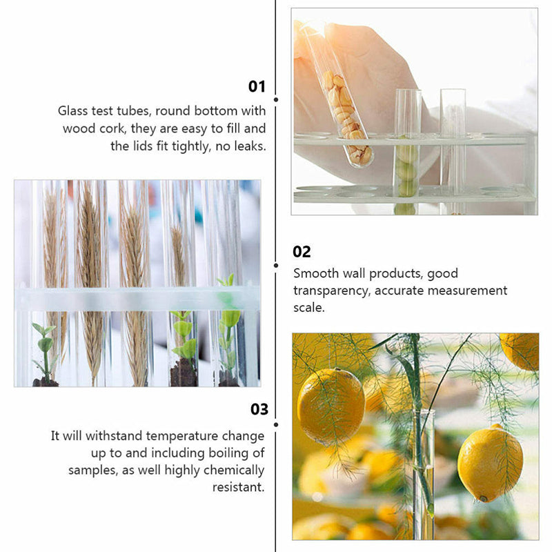 50PCS Clear Plastic Test Tubes with Cork Stopper 15ml Bottles