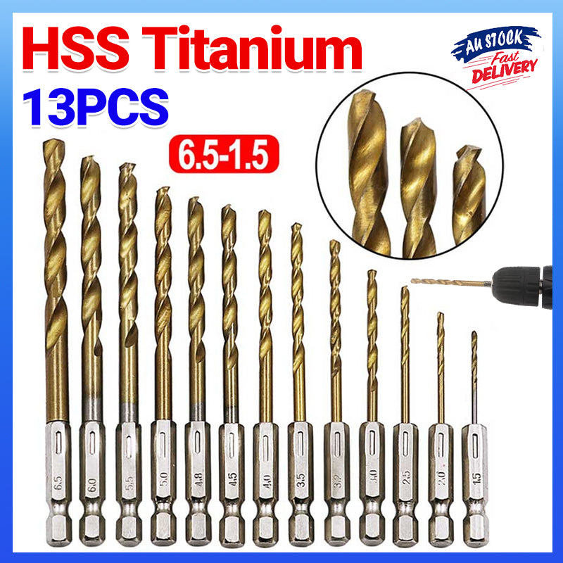 13PCS Quick Change HSS Titanium Drill Bits Hex Shank Set