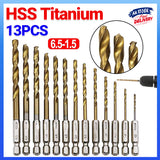13PCS Quick Change HSS Titanium Drill Bits Hex Shank Set