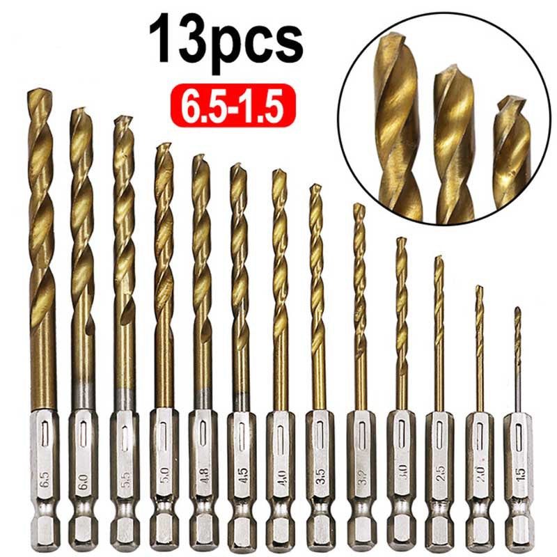 13PCS Quick Change HSS Titanium Drill Bits Hex Shank Set