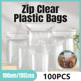 100PCS Clear Resealable Zip Bags PE Plastic 100μm Bulk Packaging