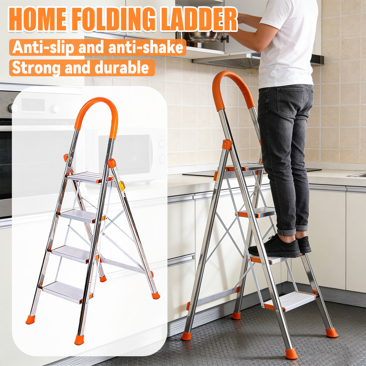 4 Step Folding Ladder Anti-Slip Anti-Shake Strong Load Capacity