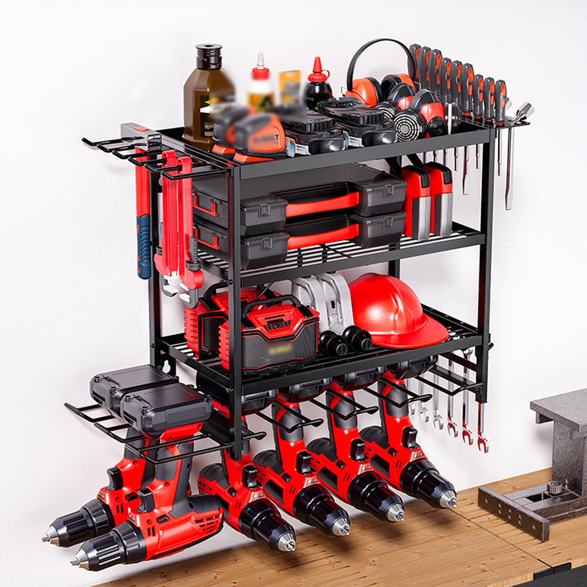 4-Layer Wall-Mounted Power Tool Storage Rack for Drill Screwdriver Organisation