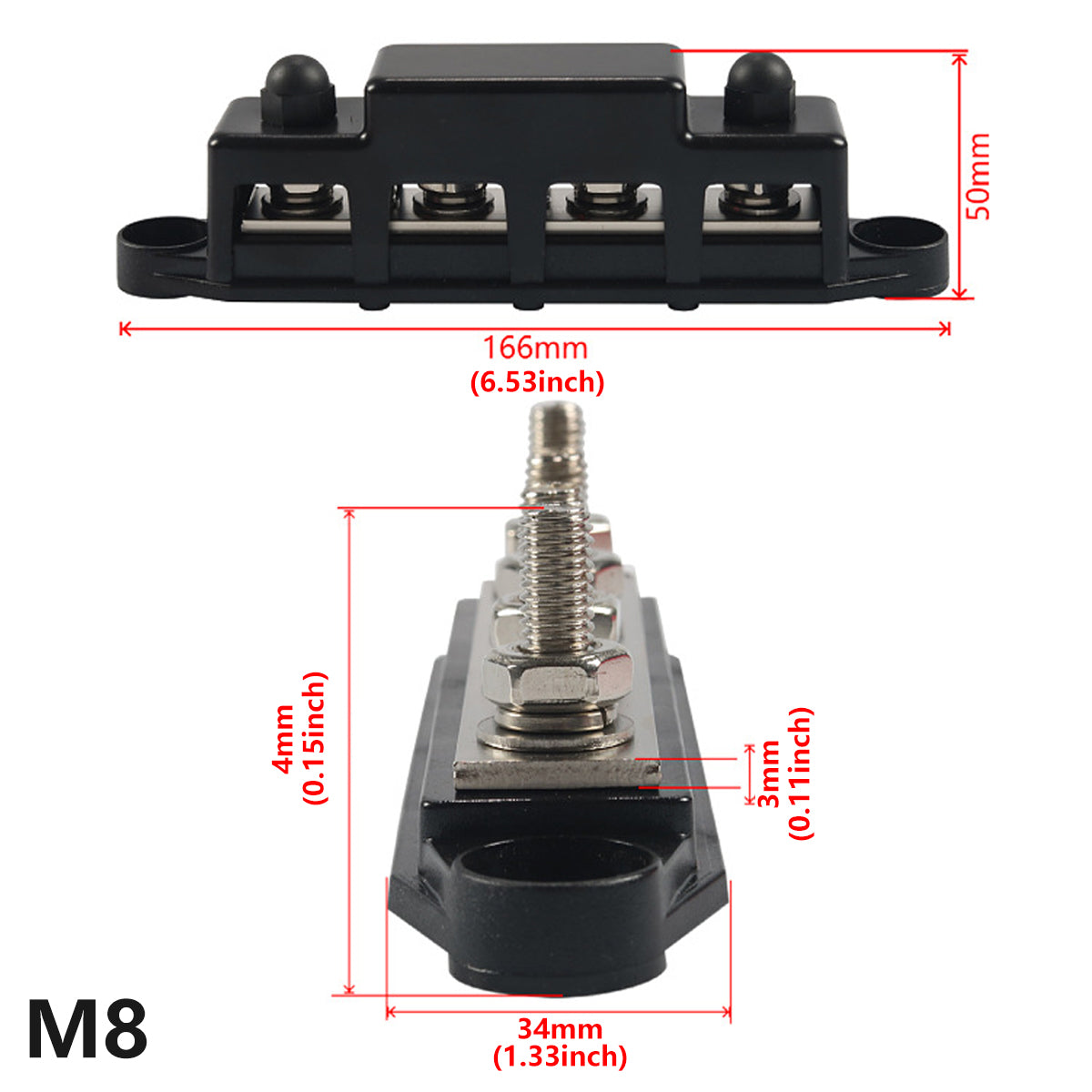 12V M8/M10 Distribution Block Covered Busbar Terminal for Electrical Systems