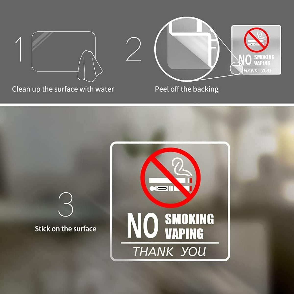 No Smoking Sign Waterproof Removable Safety Sticker Label 10pcs
