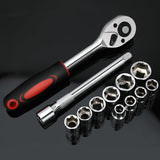 12PCS Socket Ratchet Wrench Set Quick Release 1/4" Tool Kit