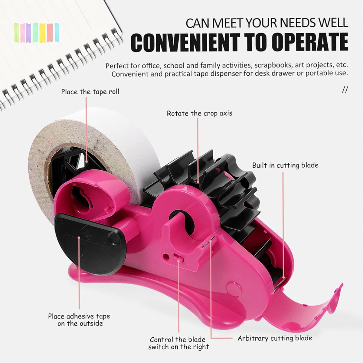 Multifunctional Desk Tape Dispenser for Office Home Craft