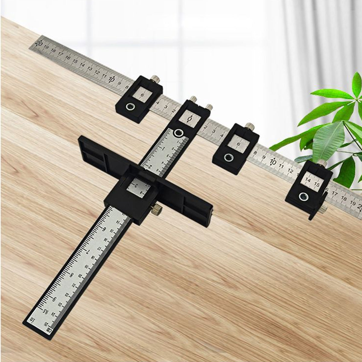 Woodworking Drill Guide Punch Locator Ruler for Furniture Carpentry