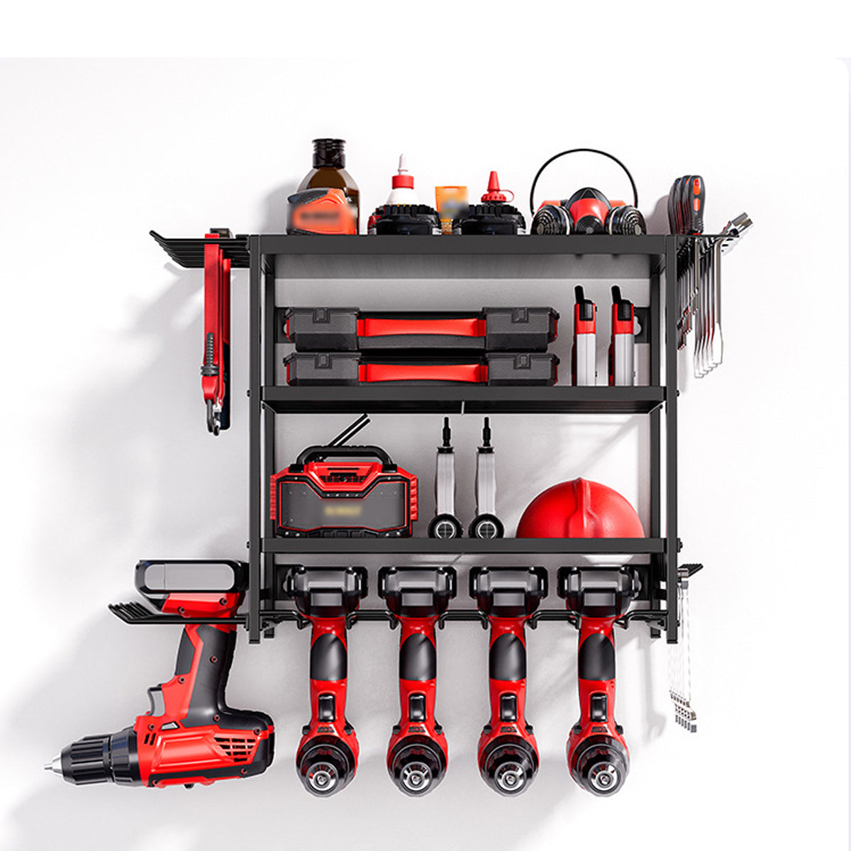 4-Layer Wall-Mounted Power Tool Storage Rack for Drill Screwdriver Organisation