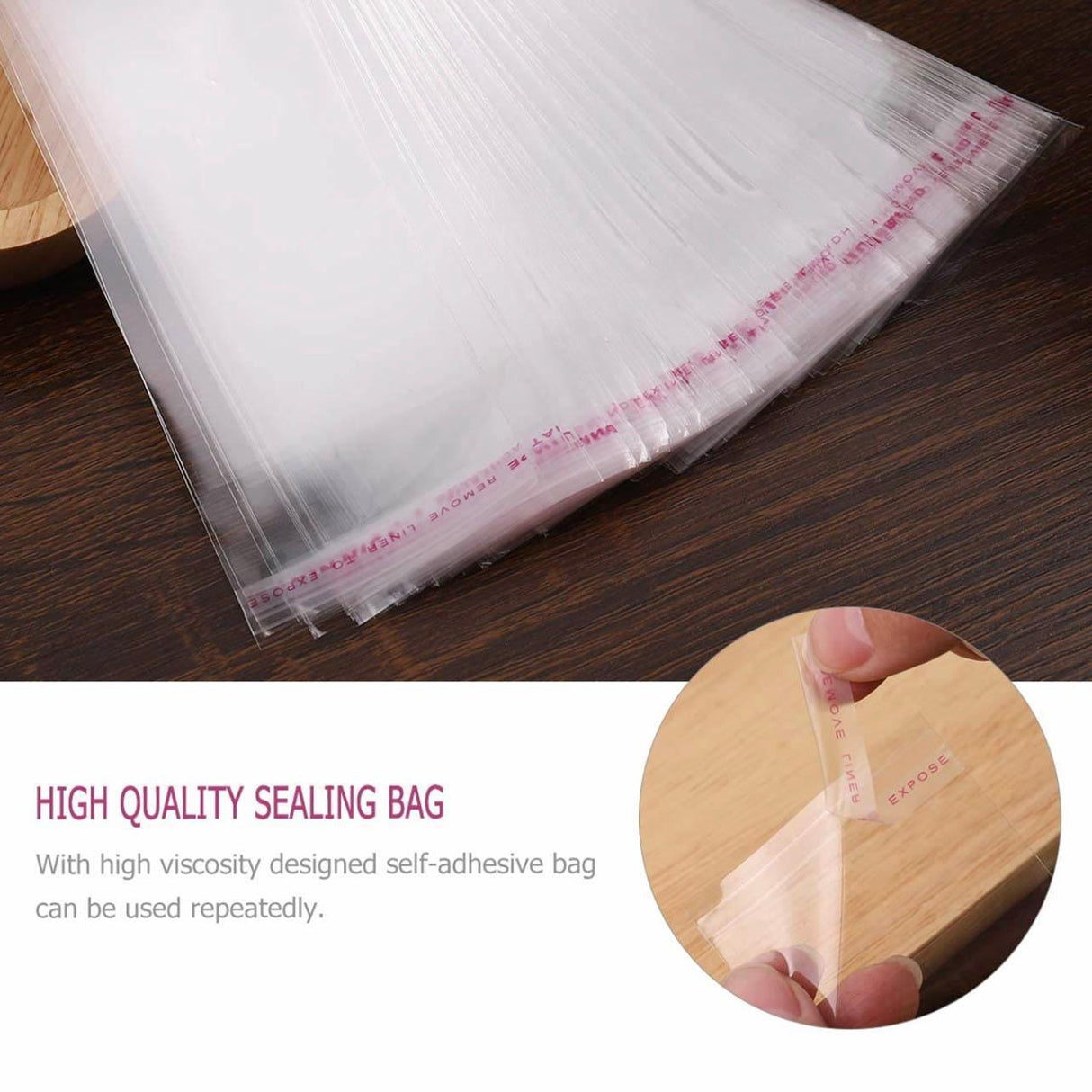 100-1000pcs Clear Self-Adhesive OPP Bags Resealable Plastic