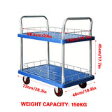 2 Tier Silent Flatbed Trolley Double Handle Warehouse Transport Cart
