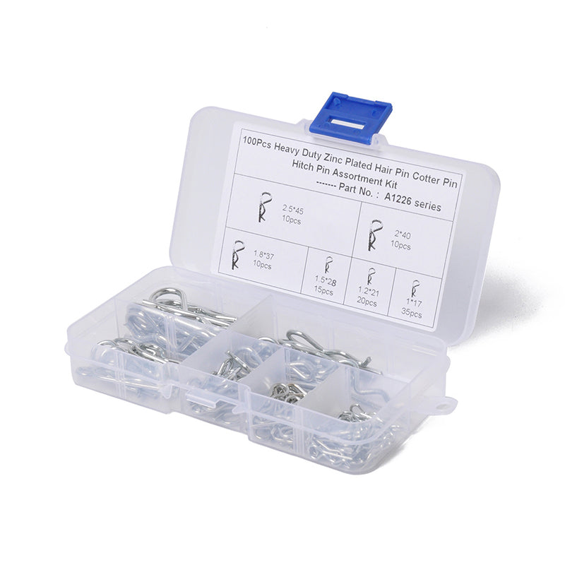 100PCS Heavy Duty R Clips Pins Zinc Plated Tractor Hitch Assortment