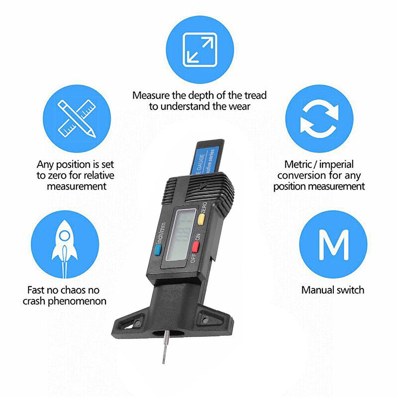 Car Digital Depth Gauge Tyre Tread Brake Pad Caliper LCD