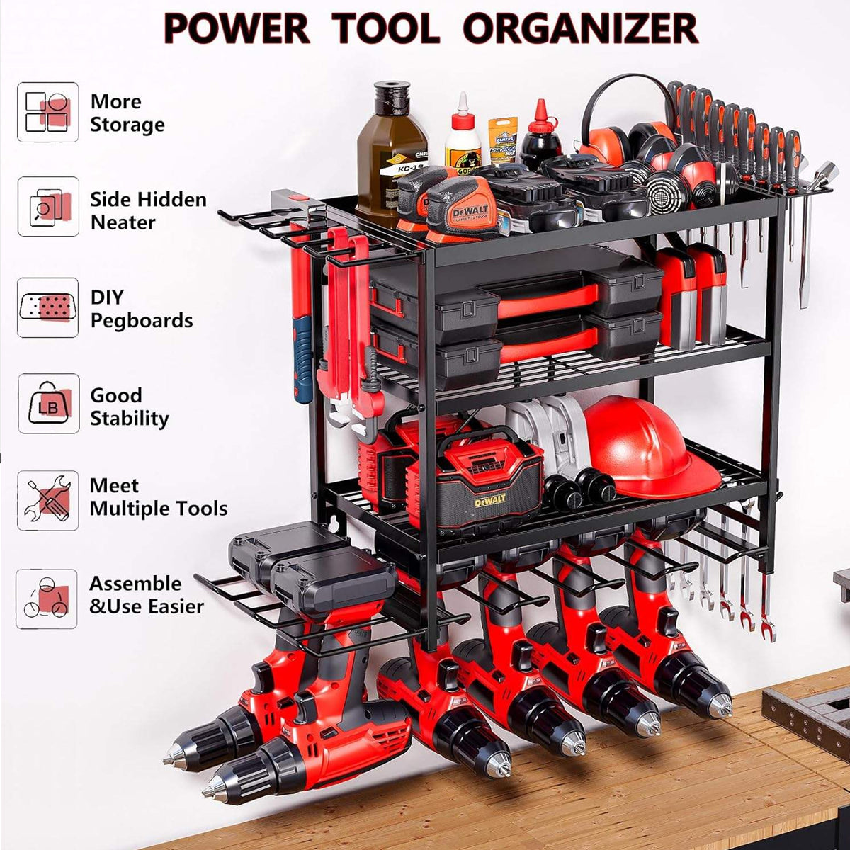 4-Layer Wall-Mounted Power Tool Storage Rack for Drill Screwdriver Organisation