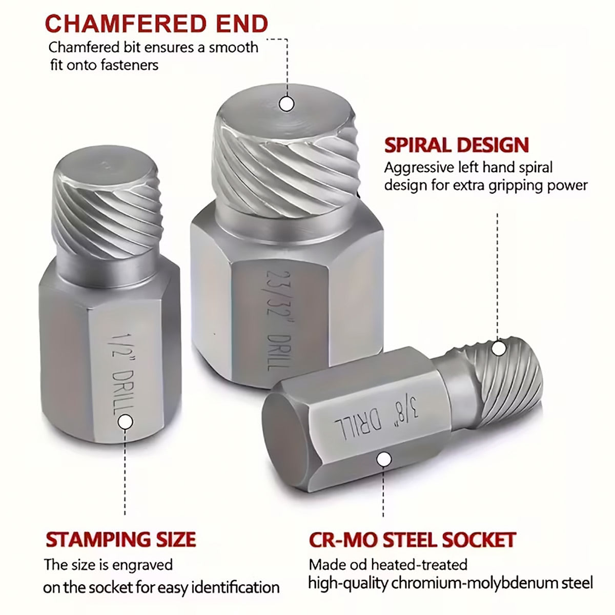 25PCS Damaged Screw Extractor Multi-Spline Easy Out Bolt Remover Set