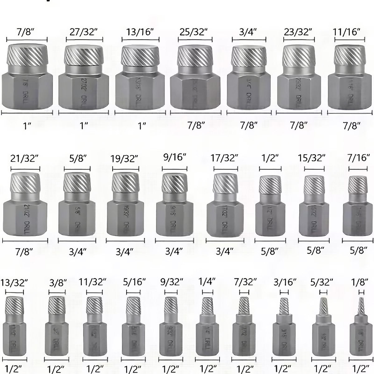 25PCS Damaged Screw Extractor Multi-Spline Easy Out Bolt Remover Set