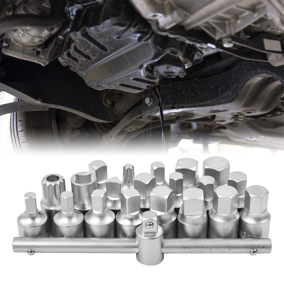 23PCS Oil Pan Wrench Socket T-Bar Set for Engine Repair