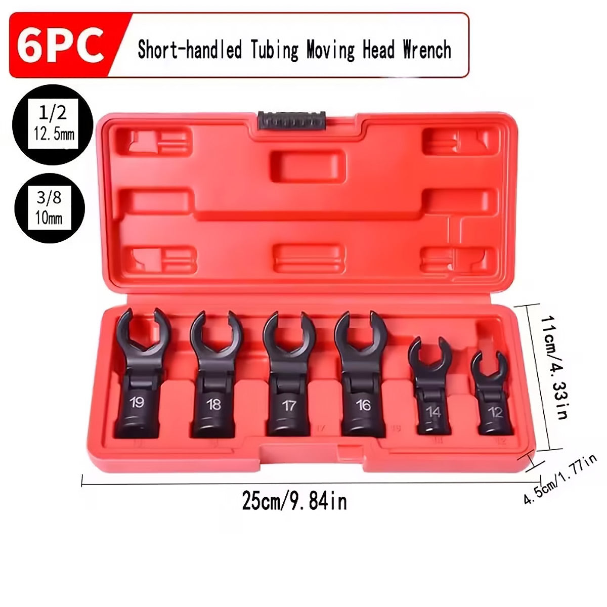 6PCS Fuel Line Wrench Set Swivel Head CR-V for Car Truck