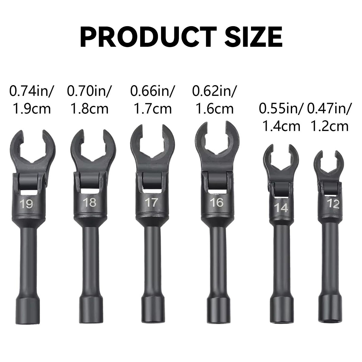 6PCS Flexible Head Fuel Line Wrench Set 12–19mm CR-V Steel