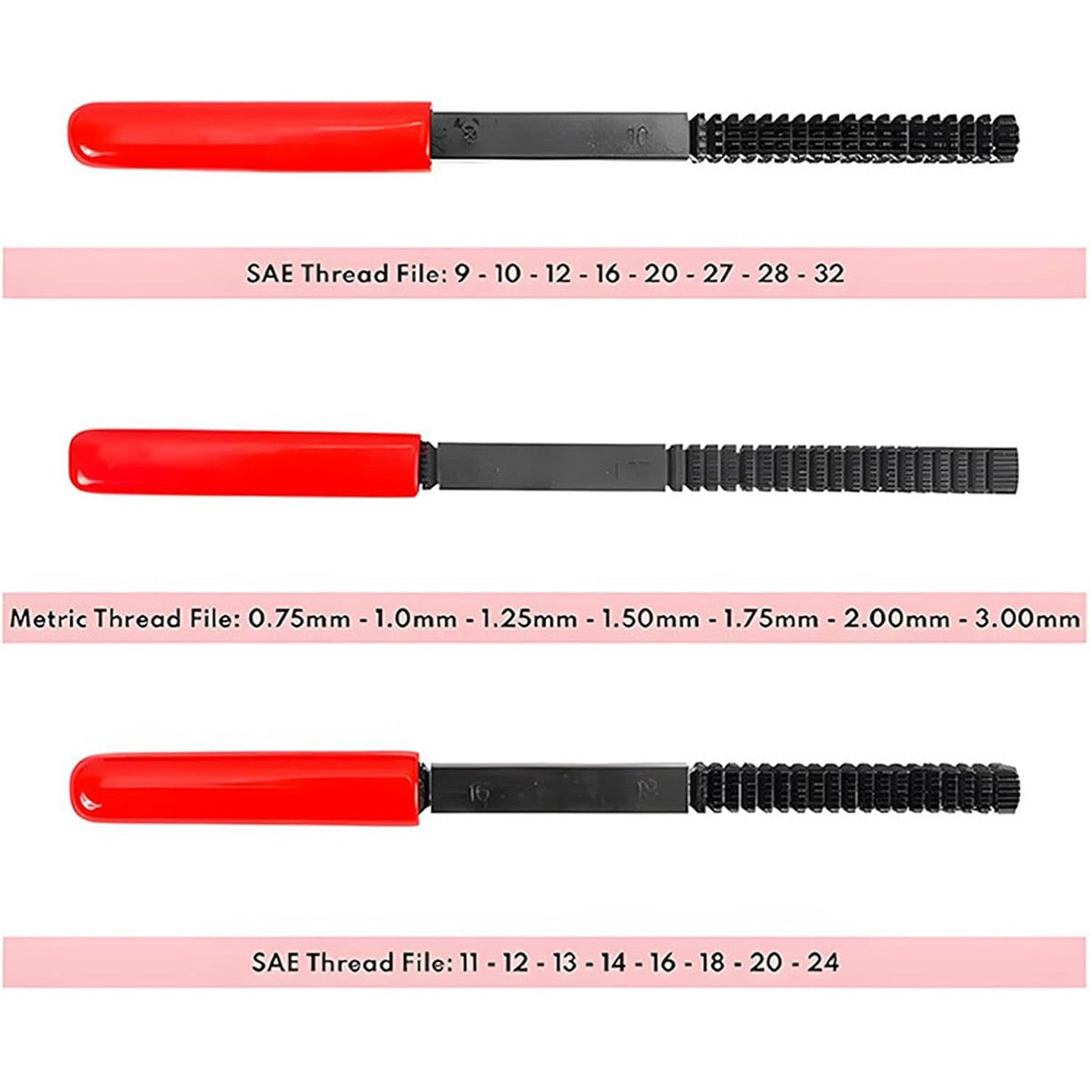 3PCS Thread Repair File Set SAE Metric Metal Hand Files