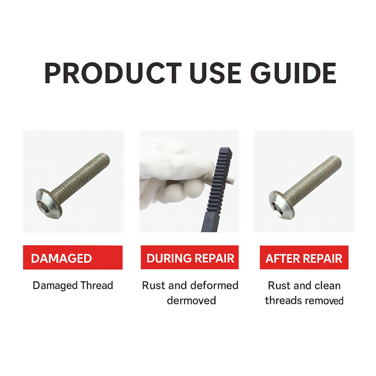 3PCS Thread Repair File Set SAE Metric Metal Hand Files