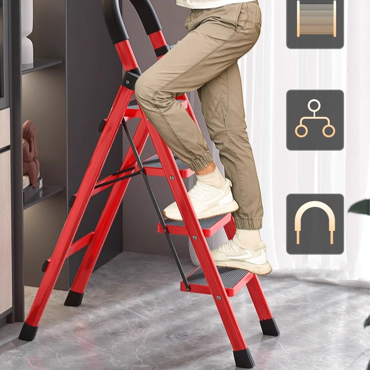4 Step Folding Carbon Steel Heavy Duty Ladder with Tool Rack