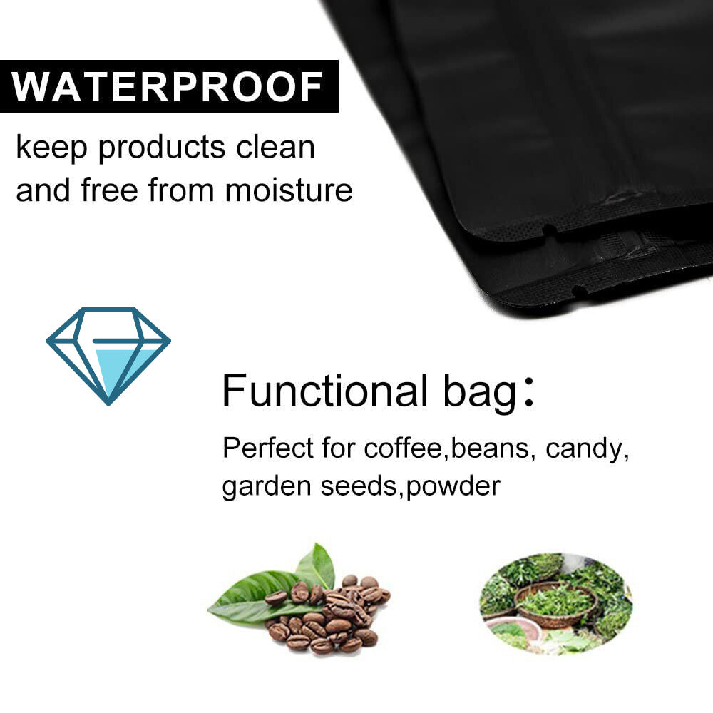 100PCS Black Aluminium Foil Resealable Food Storage Pouches