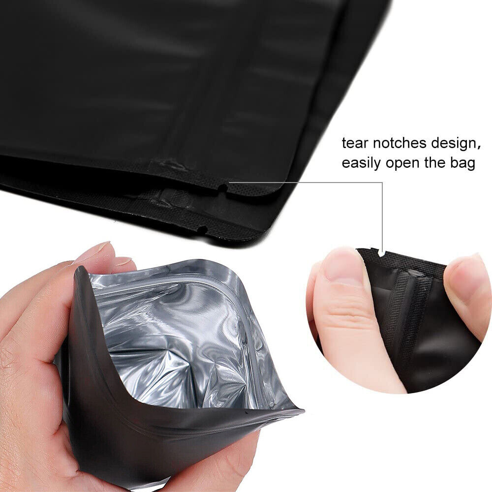 100PCS Black Aluminium Foil Resealable Food Storage Pouches