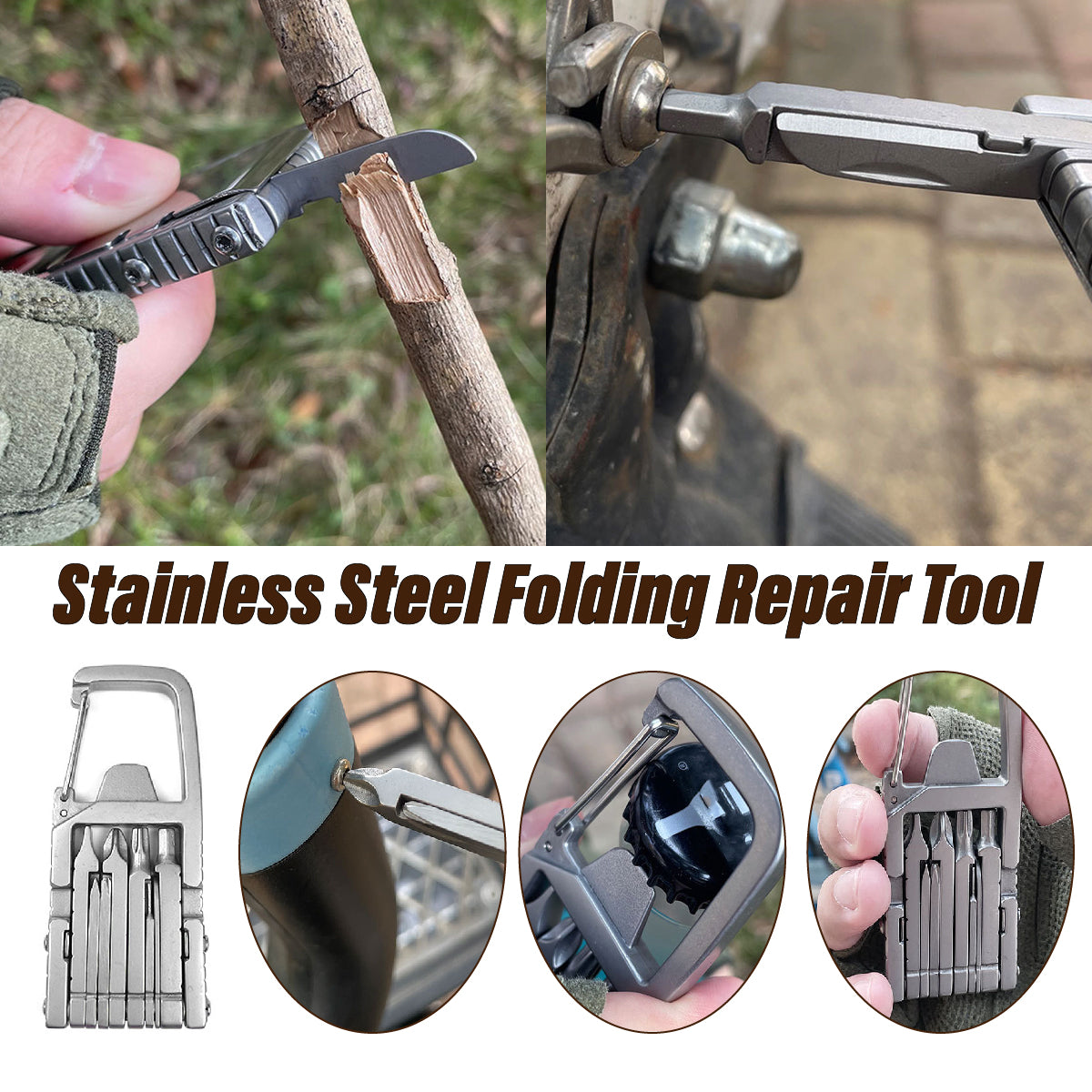 12-in-1 Stainless Steel Keychain Multitool Folding Camping Tool