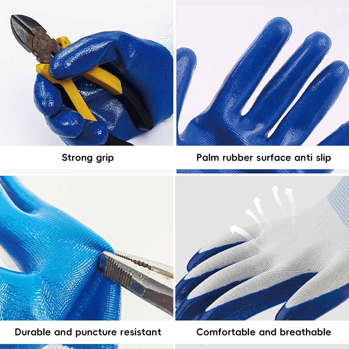 12 Pairs Anti Slip Nitrile Coated Work Gloves Wear Resistant Safety Gloves