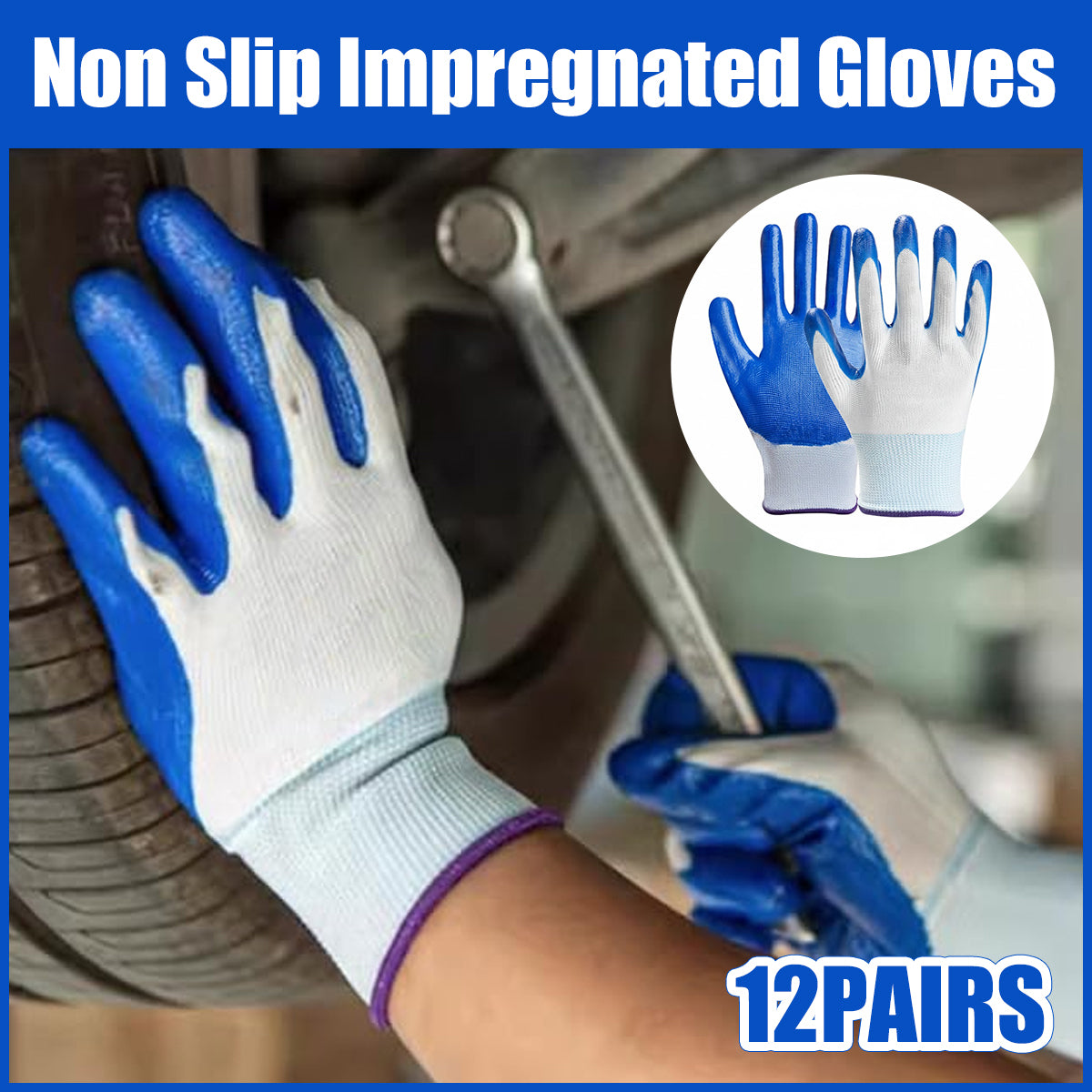 12 Pairs Anti Slip Nitrile Coated Work Gloves Wear Resistant Safety Gloves