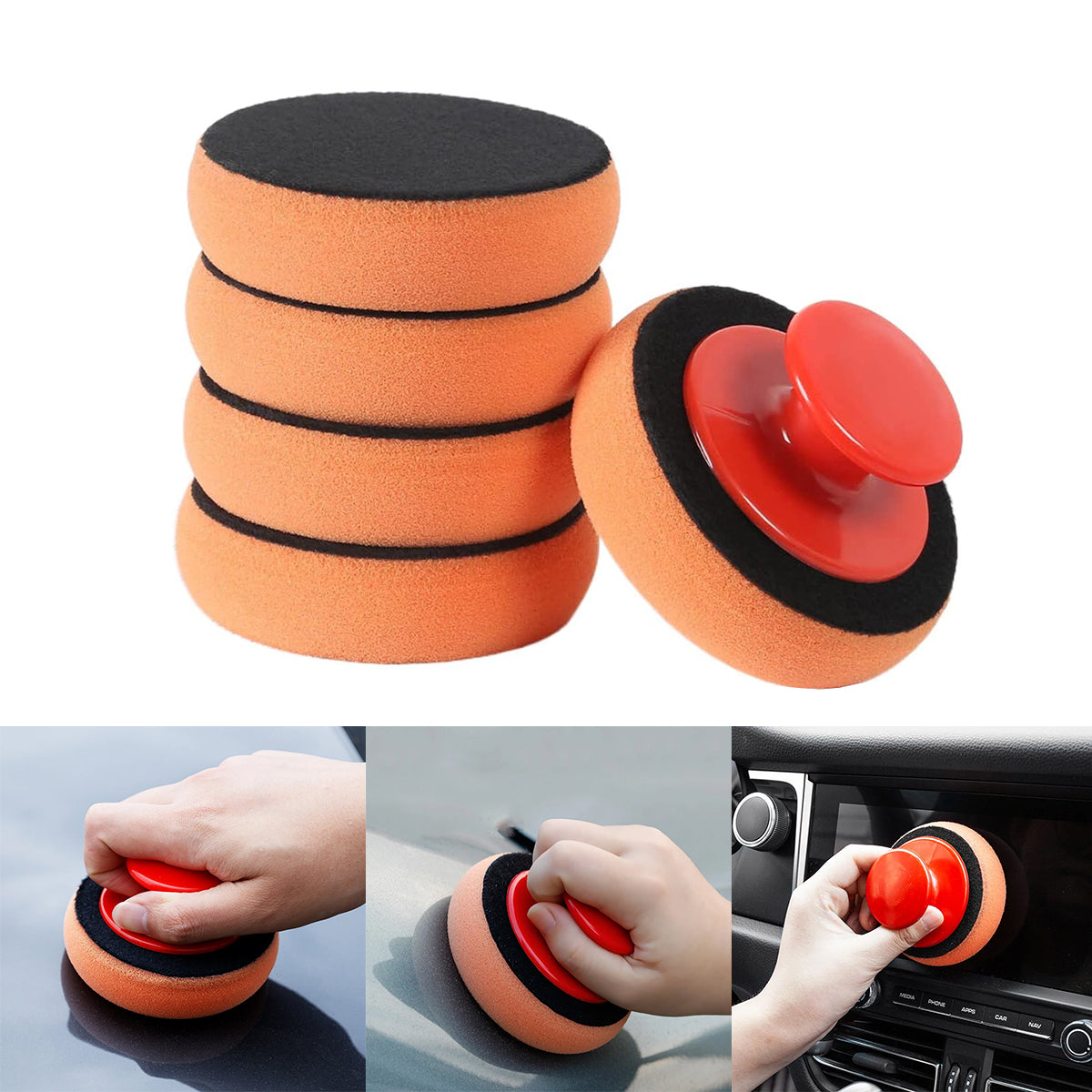5pcs Car Polishing Sponge Pads with Handle for Auto Detailing