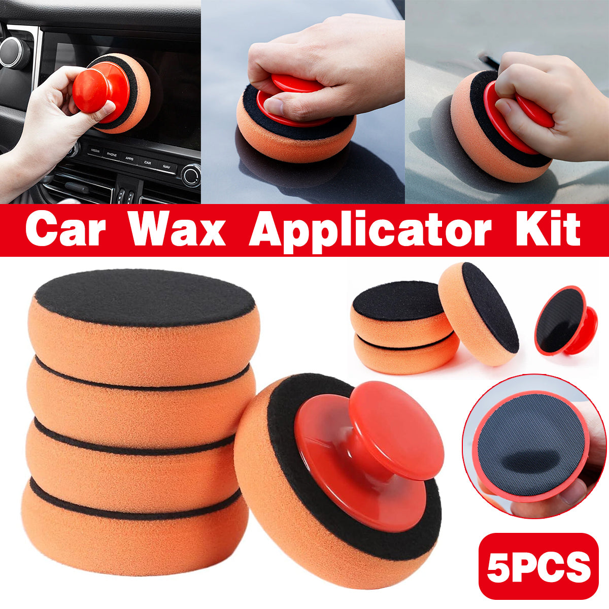 5pcs Car Polishing Sponge Pads with Handle for Auto Detailing