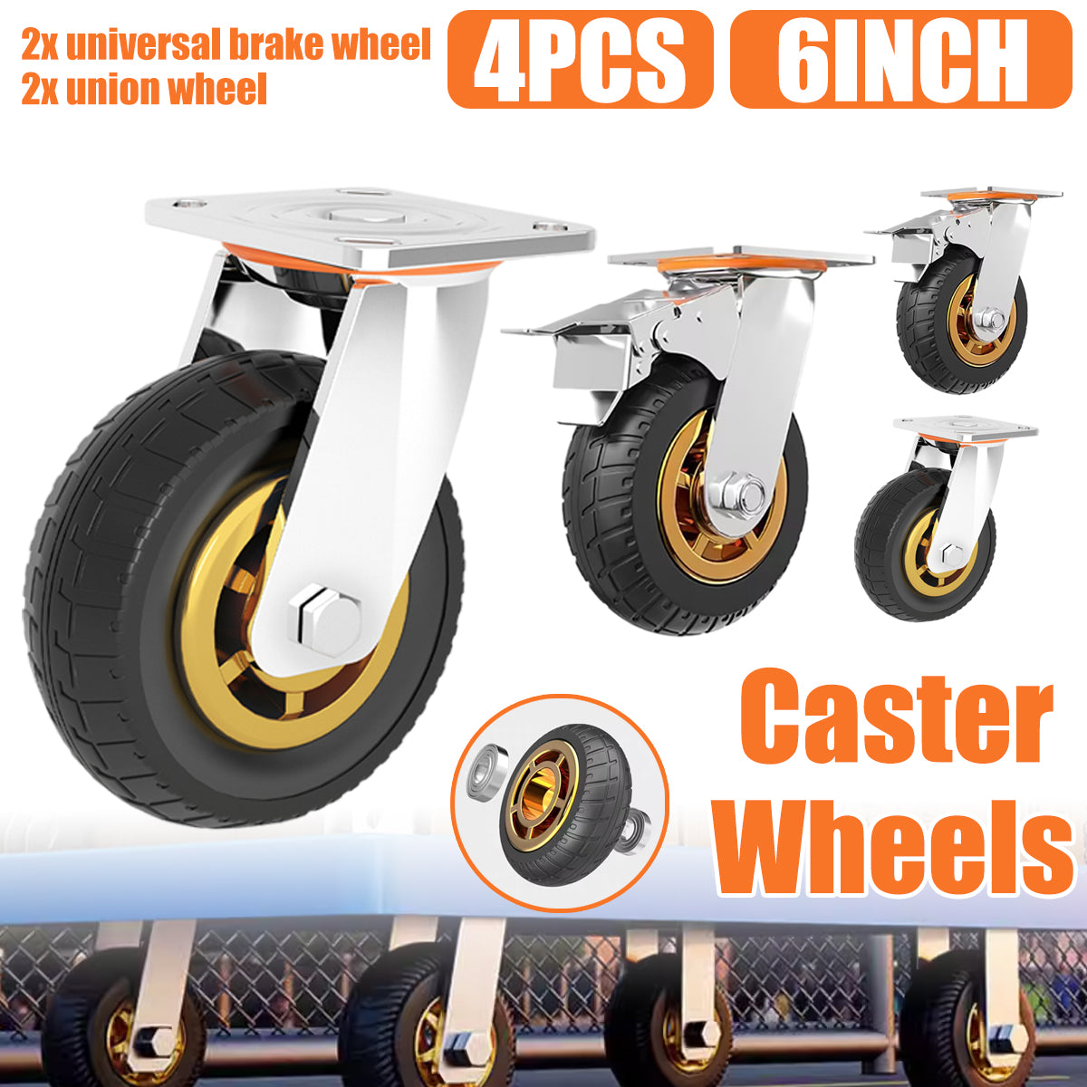 4pcs 6 Inch Heavy Duty Swivel Caster Wheels 1000KG Load with Brakes