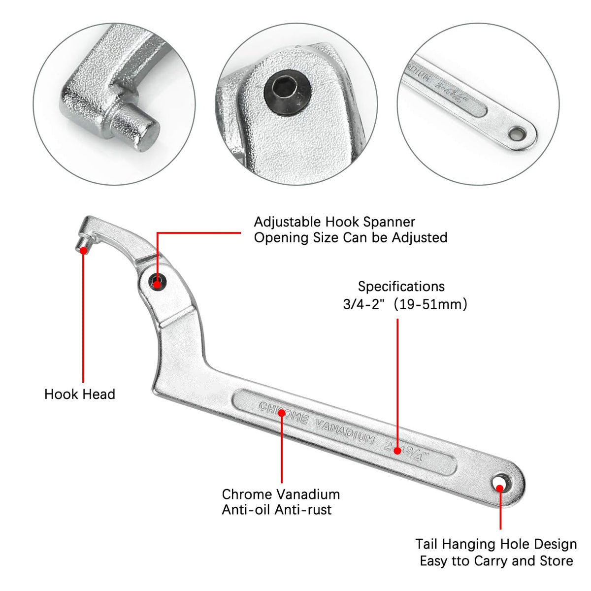 Adjustable 9-Piece C-Shaped Pin Spanner Wrench Set for Bearing Nuts