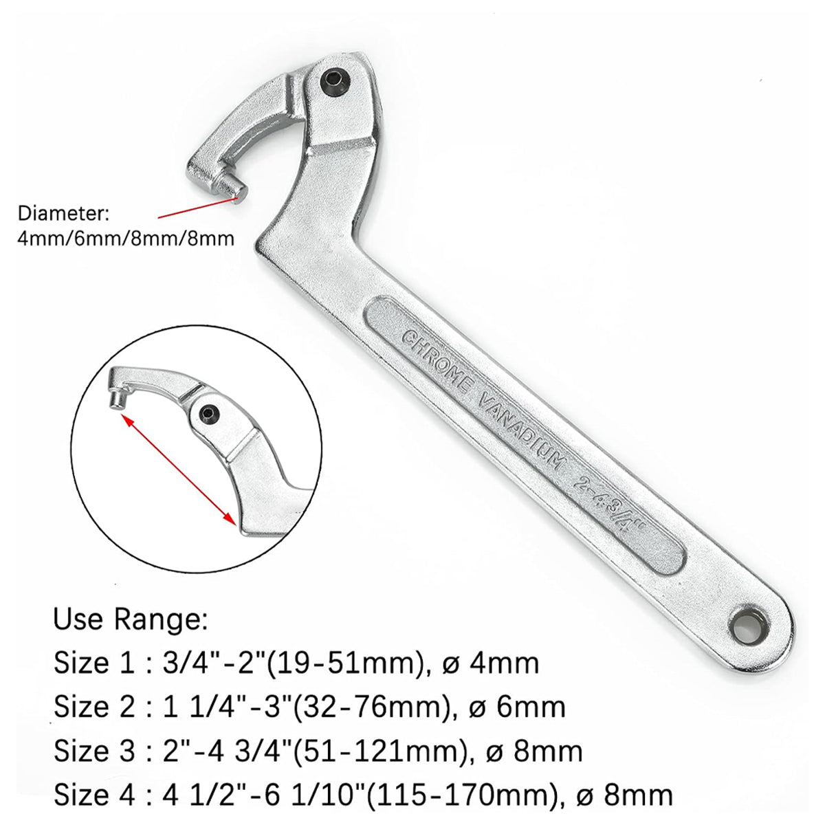 Adjustable 9-Piece C-Shaped Pin Spanner Wrench Set for Bearing Nuts