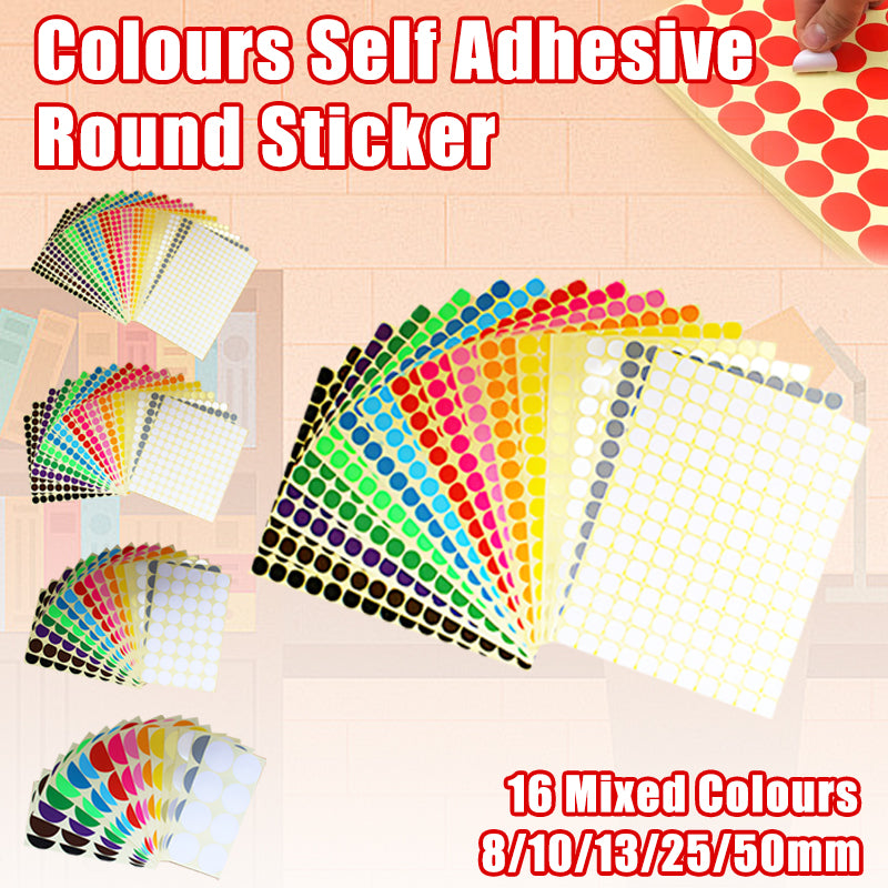 Round Coloured Dot Stickers 8mm–50mm Adhesive Label Set