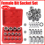 14x E Torx Female Bit Socket Set E4-E24 1/4" 3/8" 1/2"