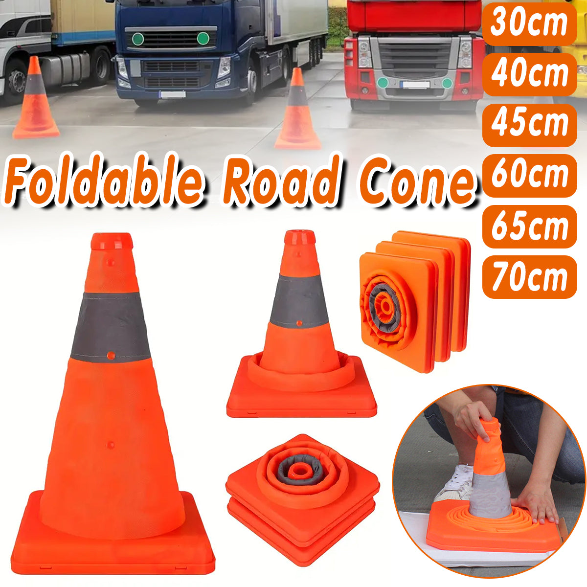 Folding Reflective Road Warning Cone Expandable Safety Barrier