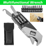 Stainless Steel Adjustable Folding Multi-Tool Wrench with Bits