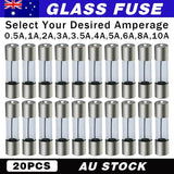 20Pcs M205 Glass Fuse 5mm x 20mm Fast Blow 250V Select 0.5A to 10A