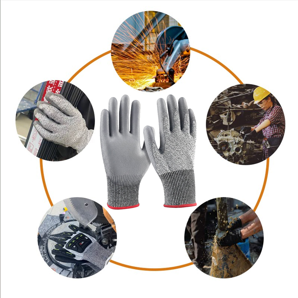 Cut Resistant Work Gloves PU Coated Safety Gloves 5Pairs