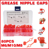 80pcs Grease Nipple Caps M6/M8/M10 Dust-Proof Oil Nozzle Covers