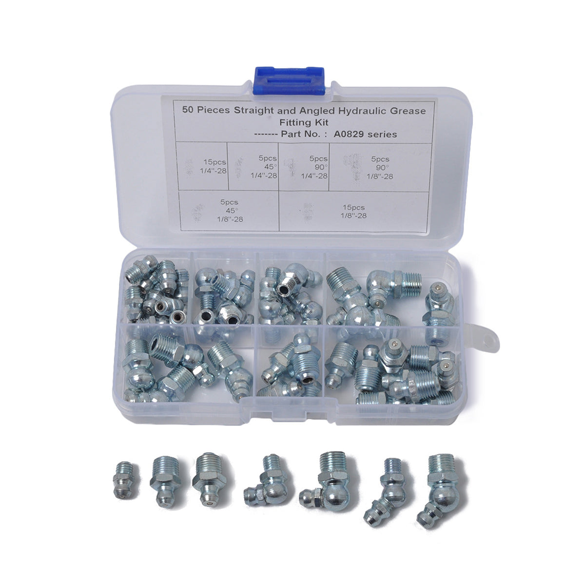 50PCS Hydraulic Grease Zerk Fittings Assortment Lubrication Kit