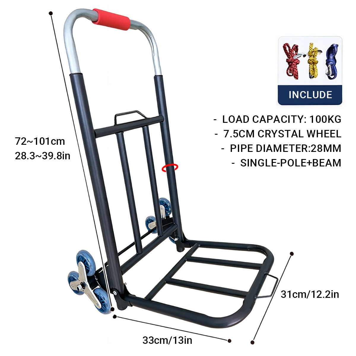 Folding Portable Hand Cart Heavy Duty Transport Trolley 100KG for Warehouse Use