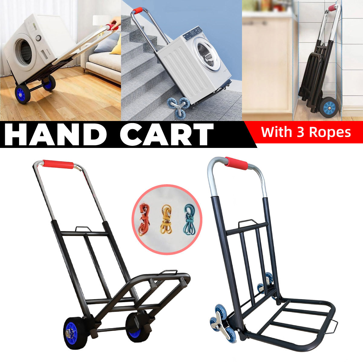 Folding Portable Hand Cart Heavy Duty Transport Trolley 100KG for Warehouse Use