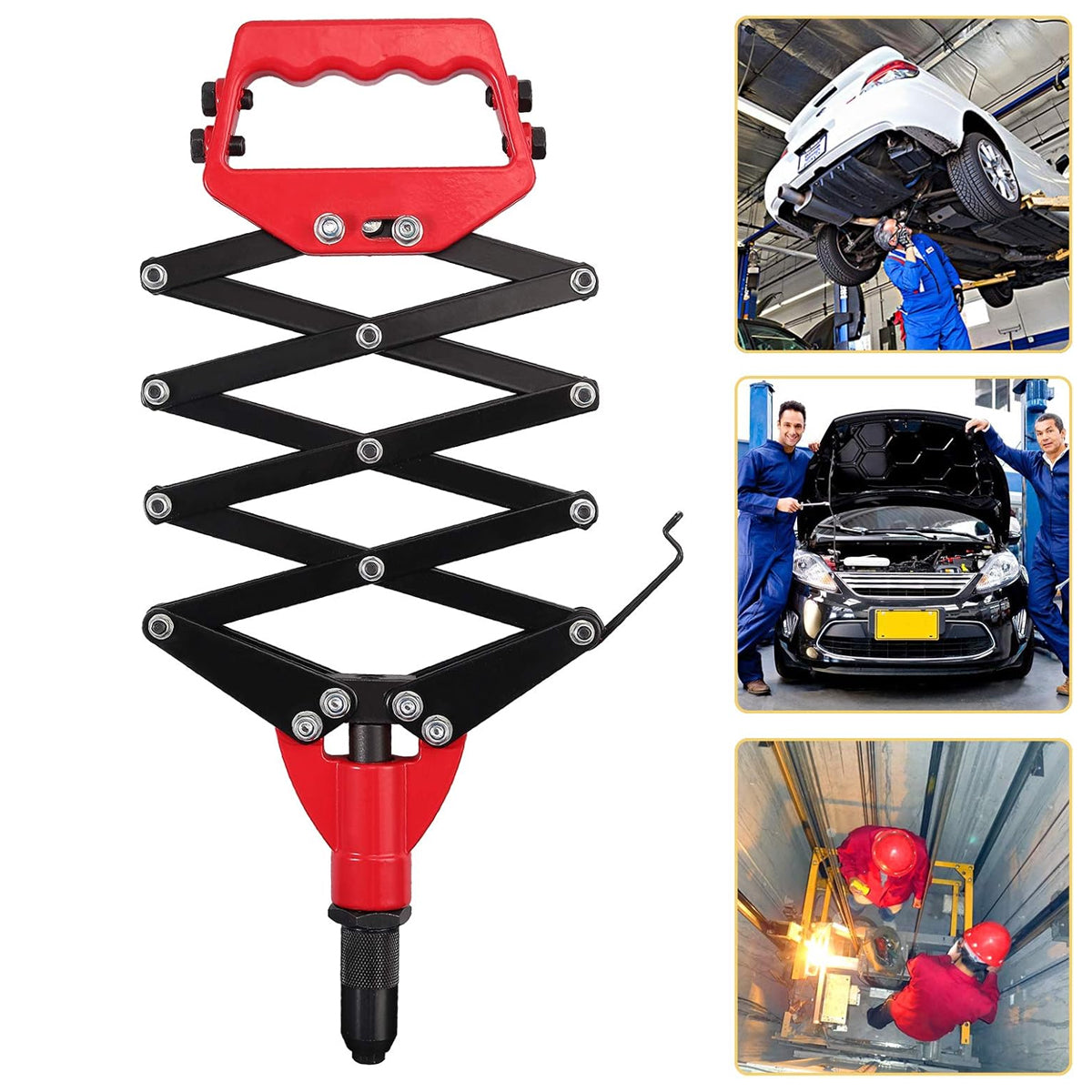 Folding Rivet Gun Tool Kit with 5 Nozzles for Metal Wood Plastic Repairs