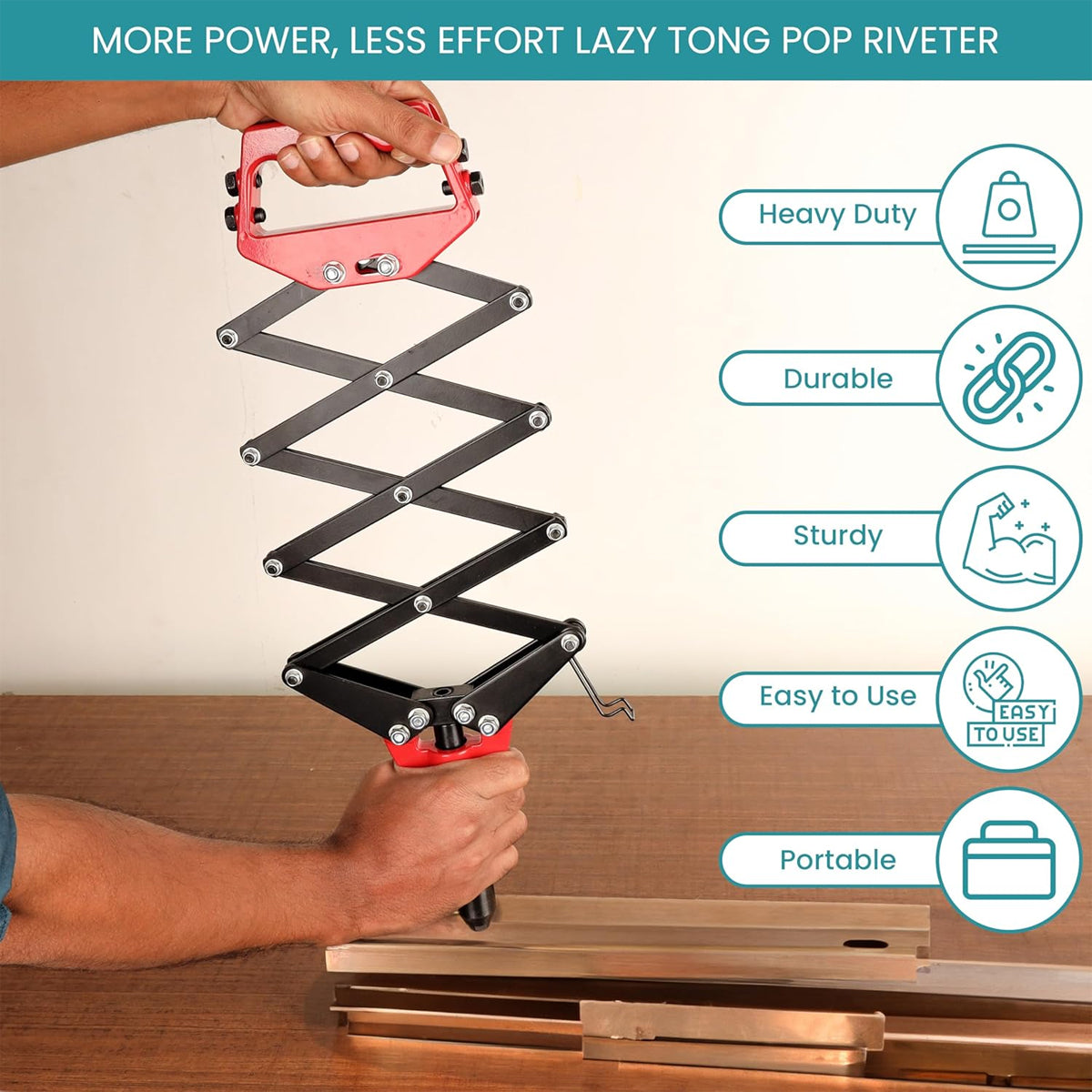 Folding Rivet Gun Tool Kit with 5 Nozzles for Metal Wood Plastic Repairs